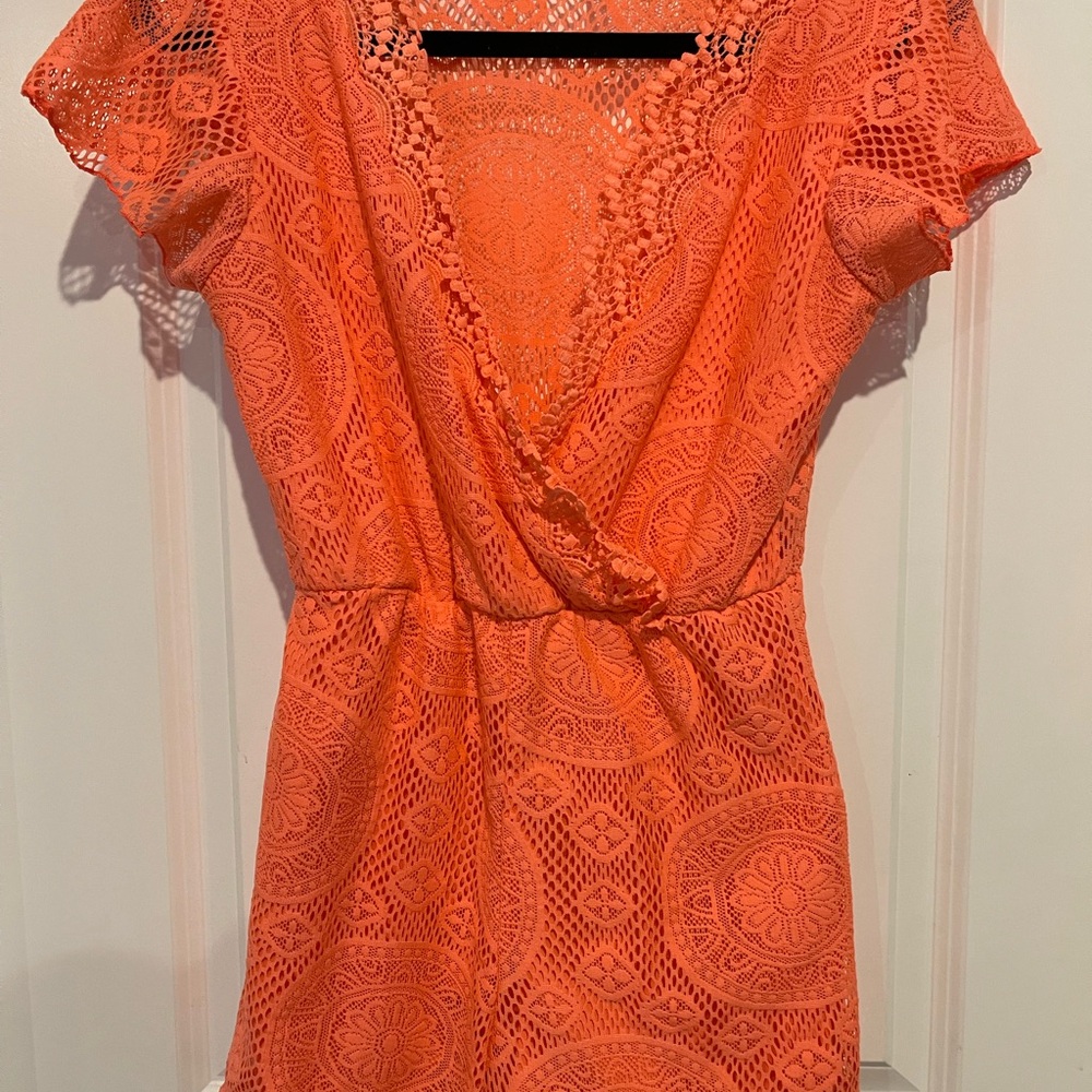 Charlotte Russe Coral Crochet Lace Top